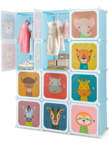 COSTWAY Kleiderschrank Kinder mit 12 Würfeln in Blau