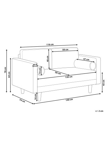 Beliani 2-Sitzer Sofa NURMO in Grün/Dunkler Holzfarbton - (W) 140 x (H) 78 x (L) 74 cm