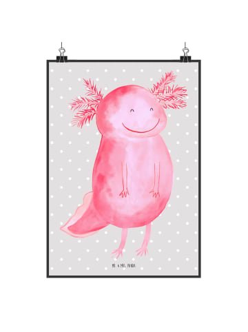 Mr. & Mrs. Panda Art Print Axolotl Glücklich ohne Spruch in Grau Pastell