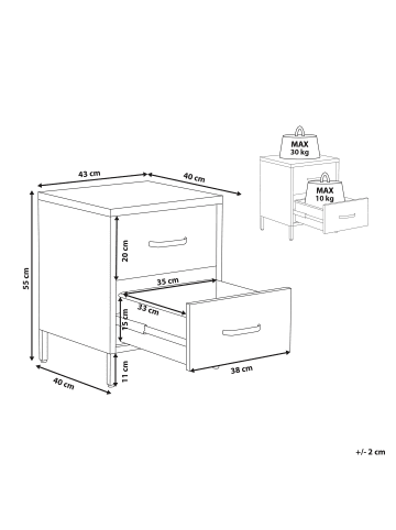 Beliani Nachttisch MALAVI in Beige - (W) 43 x (H) 55 x (L) 40 cm