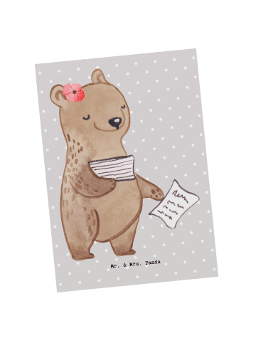 Mr. & Mrs. Panda Postkarte Buchhalterin Herz ohne Spruch in Grau Pastell