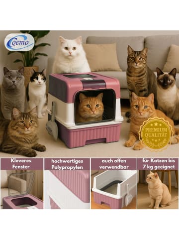 Coemo Katzentoilette geruchsneutral mit Deckel und Schublade in Rosa