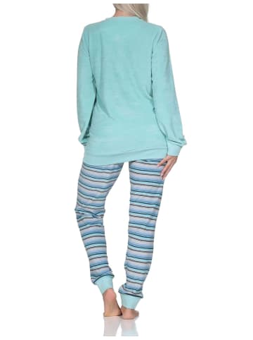 NORMANN Frottee Schlafanzug langarm Bündchen Tiermotiv in türkis