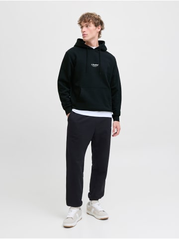 Jack & Jones Kapuzenpullover Kängurutasche Rippbündchen Kordel in Schwarz