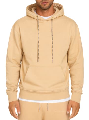 Reichstadt Herren Regular Fit Hoodie Marken-Stick in Beige