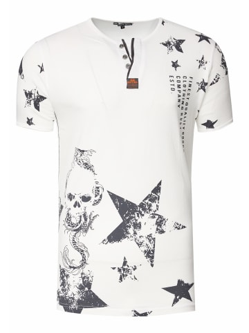 Rusty Neal Rundhals Henley T-Shirt mit Prints und Knopfleiste in Weiß