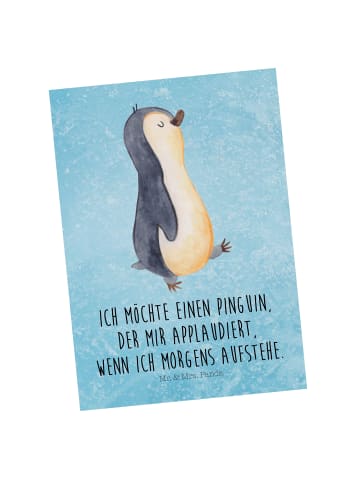 Mr. & Mrs. Panda Postkarte Pinguin mHerzieren mit Spruch in Eisblau