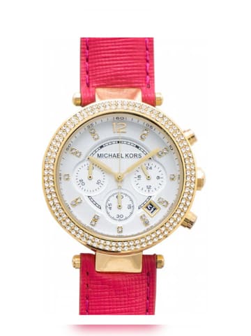 Michael Kors Damenuhr in Pink, Lederarmband, Modell: MK2297 Parker Chronograph Lady