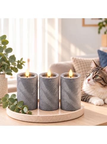 relaxdays 3 x LED Kerzen in Grau - (H)16,5 x Ø 7,5 cm