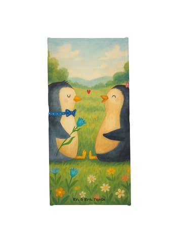 Mr. & Mrs. Panda Badehandtuch Pinguin Pärchen Design ohne Spruch in Eisblau