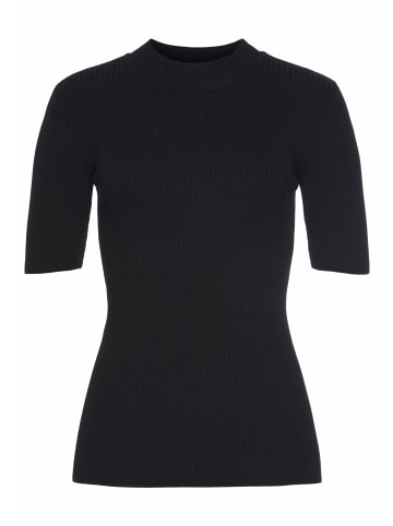 LASCANA Kurzarmpullover in schwarz