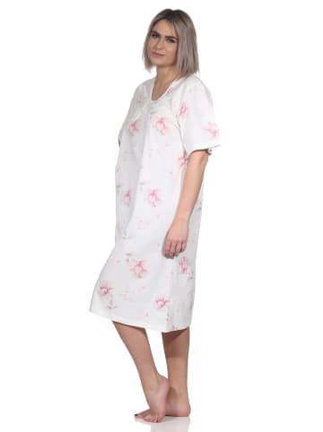 NORMANN Nachthemd kurzarm Spitze und Knopfleiste am Hals geblümter - 79219 in rosa
