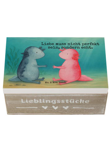 Mr. & Mrs. Panda Holzkiste Axolotl Liebe Design mit Spruch in Weiß