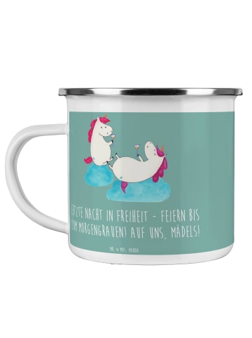 Mr. & Mrs. Panda Camping Emaille Tasse Junggesellinnenabschied F... in Meeresbrise