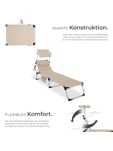 tectake klappbare Aluminium Sonnenliege, 220 x 60,5 x 34 cm, mit Seitentasche