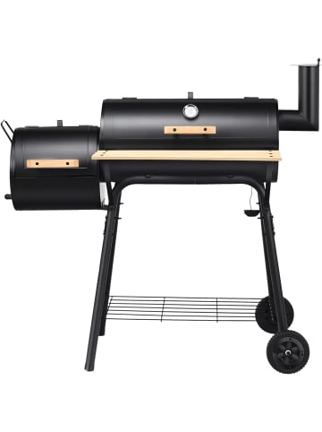 COSTWAY Holzkohlegrill Räucher-/Grillfunktion 2 in 1 in Schwarz