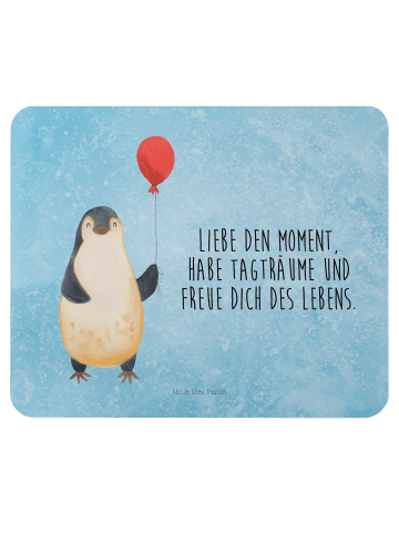 Mr. & Mrs. Panda Mauspad Pinguin Luftballon mit Spruch in Eisblau