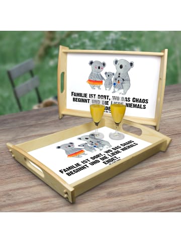 Mr. & Mrs. Panda Holztablett Koala Familie mit Spruch in Weiß