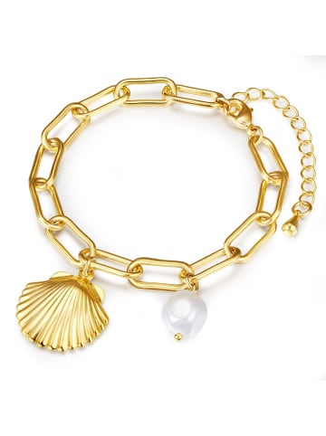 Lulu & Jane Perlen-Armband Muschel Metall-Legierung Muschelkernperle in gelbgold