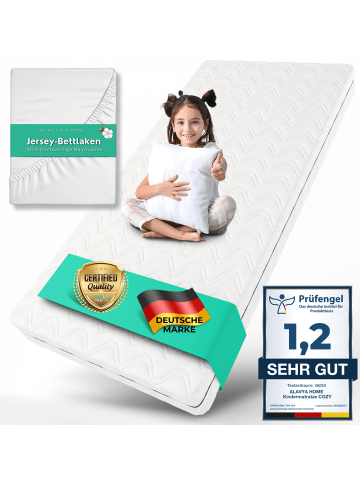 ALAVYA HOME Kindermatratze 90 x 200 cm COZY Weiß - inkl. Spannbettlaken