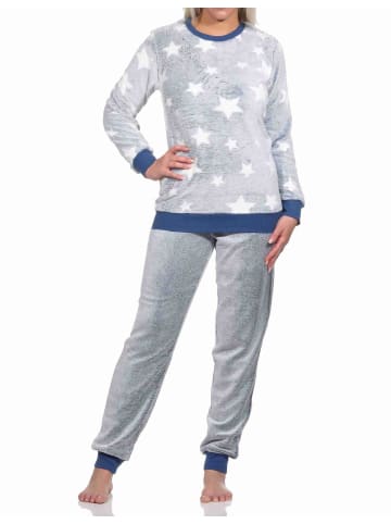 NORMANN langarm Schlafanzug Bündchen Sterne Coralfleece - 76760 in blau