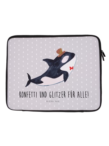 Mr. & Mrs. Panda Notebook Tasche Orca Zylinder mit Spruch in Grau Pastell