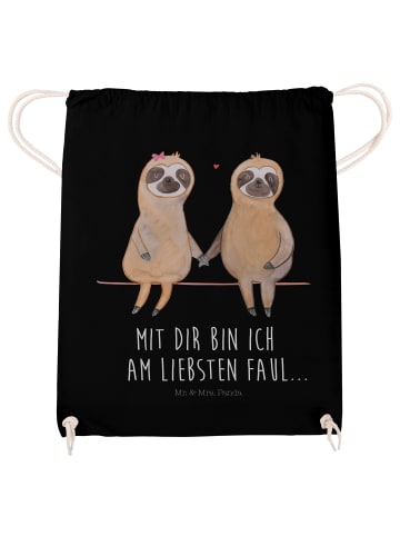 Mr. & Mrs. Panda Sportbeutel Faultier Pärchen mit Spruch in Schwarz