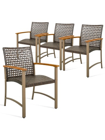 COSTWAY 4er Set Polyrattan Gartenstuhlset in Braun