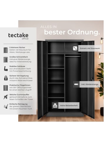 tectake Metallschrank mit 6 Fächern und Kleiderstange