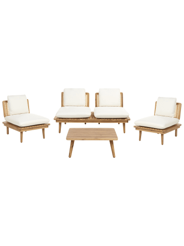 Beliani 4-tlg Sitzgruppe ACCADIA in Heller Holzfarbton/Beige