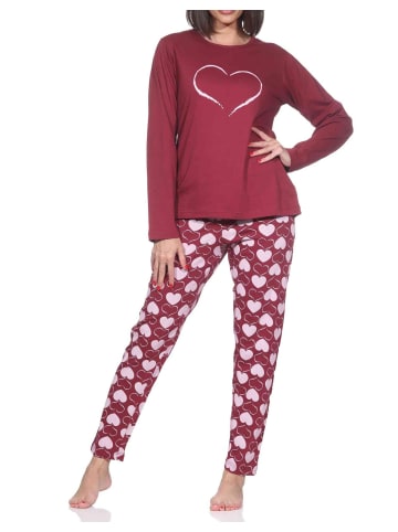 NORMANN Schlafanzug Pyjama langarm Herz Tupfen Punkte in rot1
