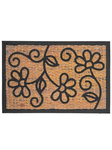 relaxdays Fußmatte "Blumen" in Natur/ Schwarz - 60 x 40 cm