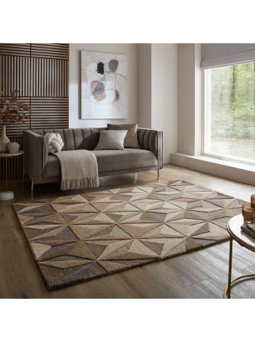 KADIMA DESIGN Wollteppich 3D Geometrisch, Wohnzimmer in Braun-Beige