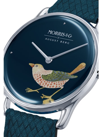 August Berg Armbanduhr Morris & Co. Strawberry Thief Bird in silver indigo