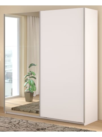 Parisot Kleiderschrank weiß 178 cm, Schwebetürenschrank mit Spiegel und Soft-Close