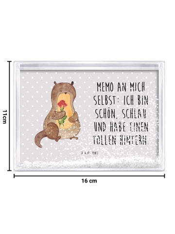 Mr. & Mrs. Panda Acryl-Bilderrahmen Otter Blumenstrauß mit Spruch in Grau Pastell