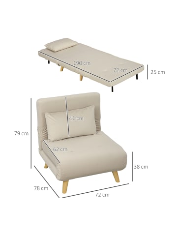HOMCOM Schlafsessel in Beige 72L x 78B x 79H cm