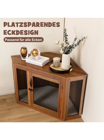 COSTWAY Hundehütte Eckdesign 114x60x68cm in Braun