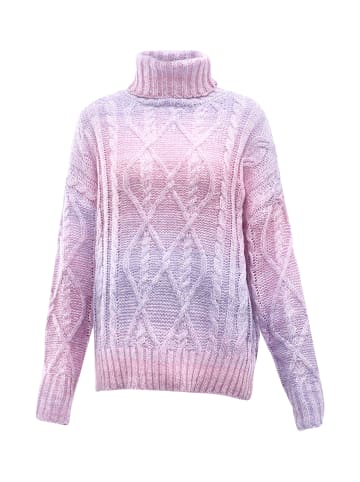 myMo Damen Rollkragenpullover in LILA WOLLWEISS