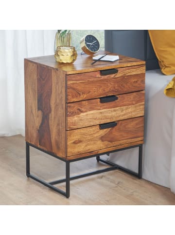 FineBuy Nachttisch in Braun / Sheesham / 50x40x65