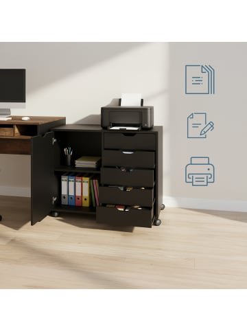 relaxdays Rollcontainer in Schwarz - (B)78 x (H)65 x (T)40 cm