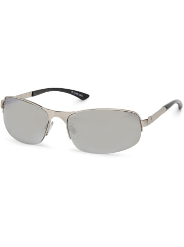 styleBREAKER Rechteckige Halbrand Sonnenbrille in Silber / Silber verspiegelt