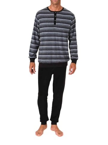 NORMANN Langarm Schlafanzug Pyjama Frottee Bündchen in grau