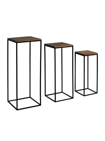 KADIMA DESIGN 3er Set Sheesham Massivholz Beistelltische, mit Metallgestell