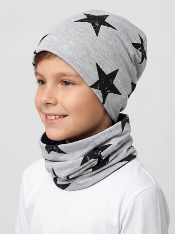 TupTam Unisex Kinder Beanie Mütze Schlauchschal Set in schwarz/grau