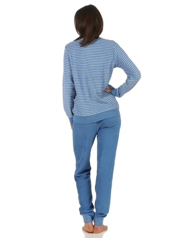 NORMANN Frottee Pyjama Schlafanzug Bündchen und Tier Applikation - 51755 in hellblau