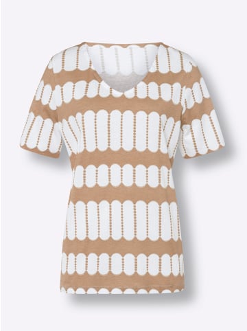 Sieh an! Kurzarm-Shirt in camel-ecru-bedruckt
