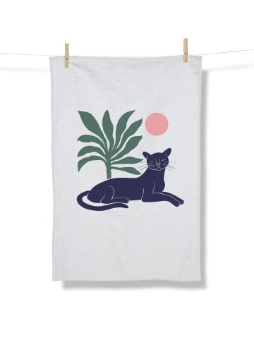GreenBomb Tea Towel Panther Leaves in Weiß
