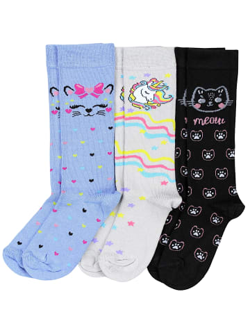 TupTam Mädchen Knielange Socken Gemustert 3er Pack in schwarz/blau