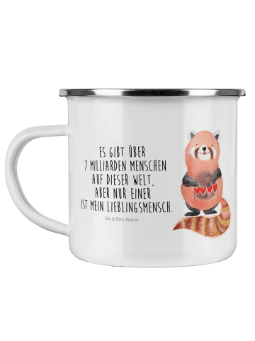 Mr. & Mrs. Panda Camping Emaille Tasse Roter Panda mit Spruch in Weiß
